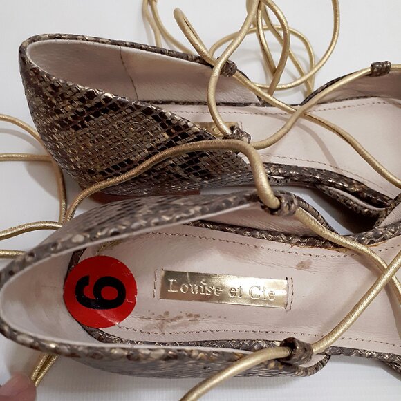 LOUISE ET CIE d'Orsay Ballerina Flats with Ankle Wrap in Metallic Snakeskin - Picture 8 of 11